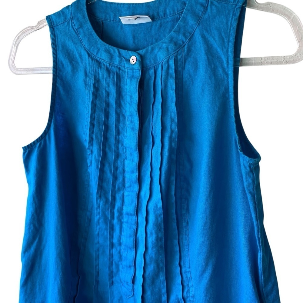 J.jill Love Linen Sleeveless Pintucked Summer Blue Lightweight Dress SZ XSP - Picture 4 of 12
